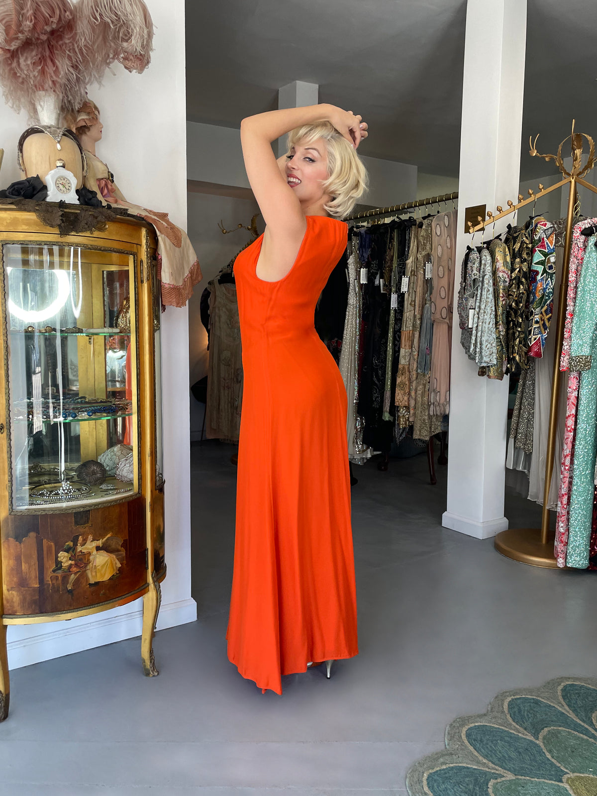 1996 Gianni Versace Couture Documented Runway Orange Silk Bustier Maxi Dress