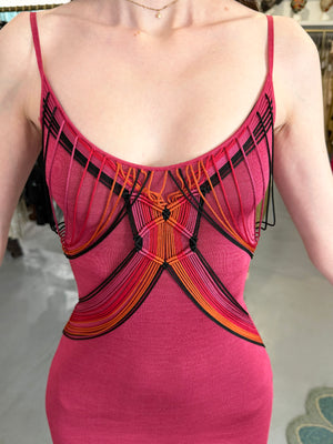 2003 Christian Dior by John Galliano Burgundy Red Stretch-Knit Draped Strings Maxi Dress