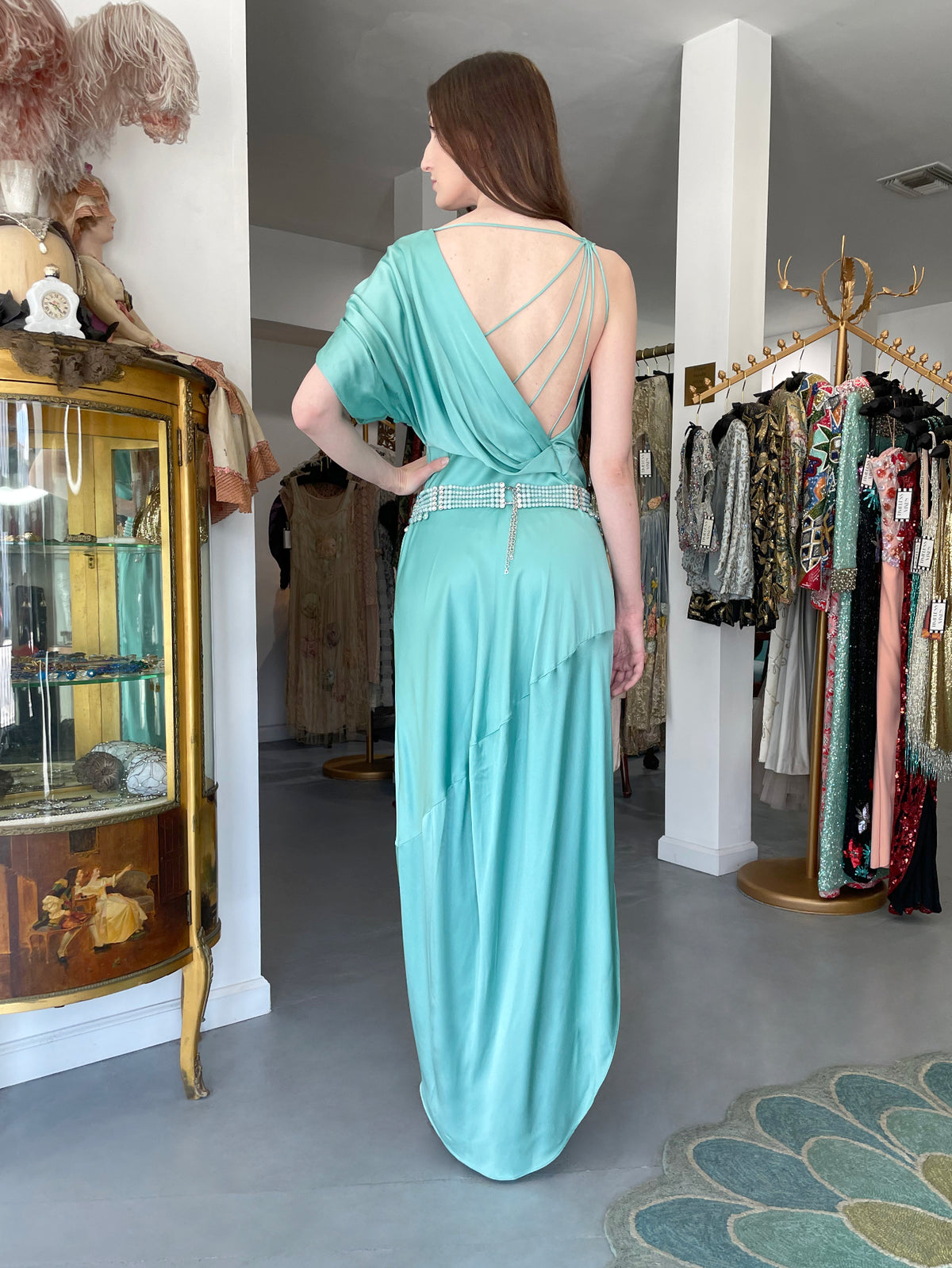2011 John Galliano Sculpted Tiffany-Blue Silk Asymmetric Draped Goddess Gown