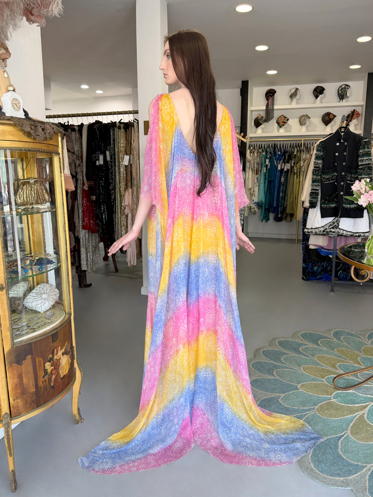 2008 Christian Dior by John Galliano Resort Collection Colorful Silk Draped Cape Goddess Gown
