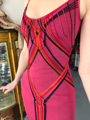 2003 Christian Dior by John Galliano Burgundy Red Stretch-Knit Draped Strings Maxi Dress