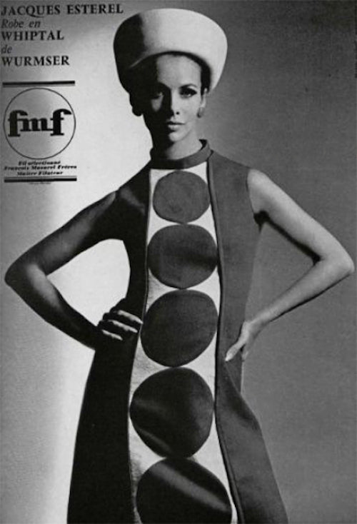 1966 Jacques Esterel Haute Couture Documented Teal Green Op-Art Mod Dress