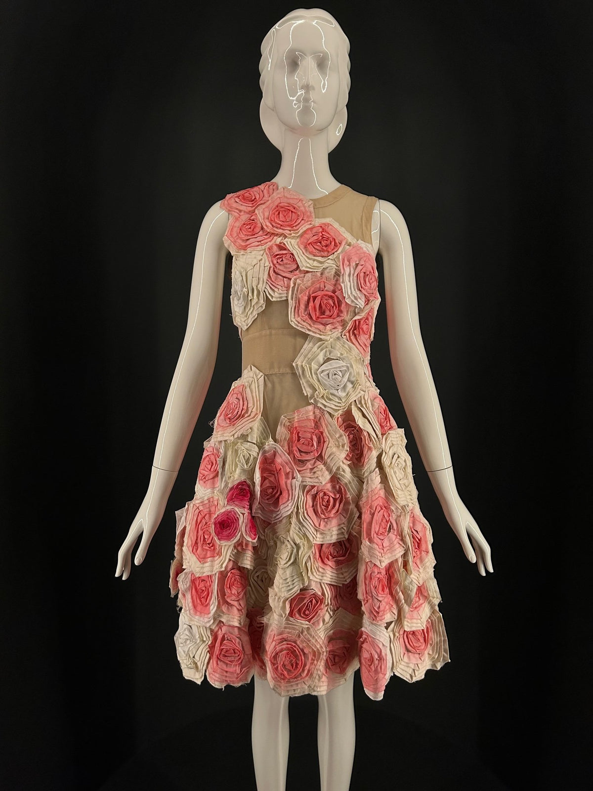 2009 Fendi by Karl Lagerfeld Museum-Held Roses Appliqué Sheer Illusion Dress
