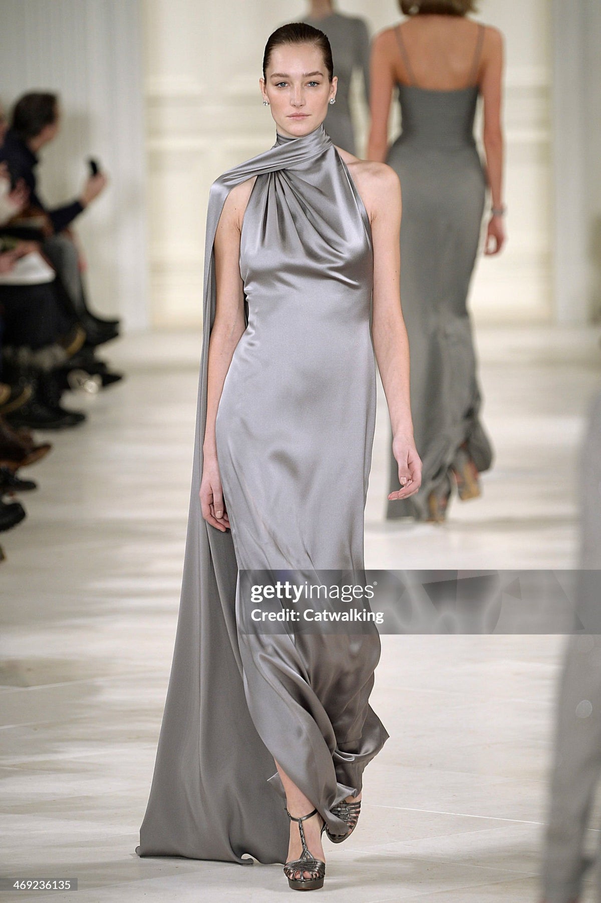 2014 Ralph Lauren Purple Label Platinum Silk Bias-Cut 'Old Hollywood' Gown w/ Optional Hood