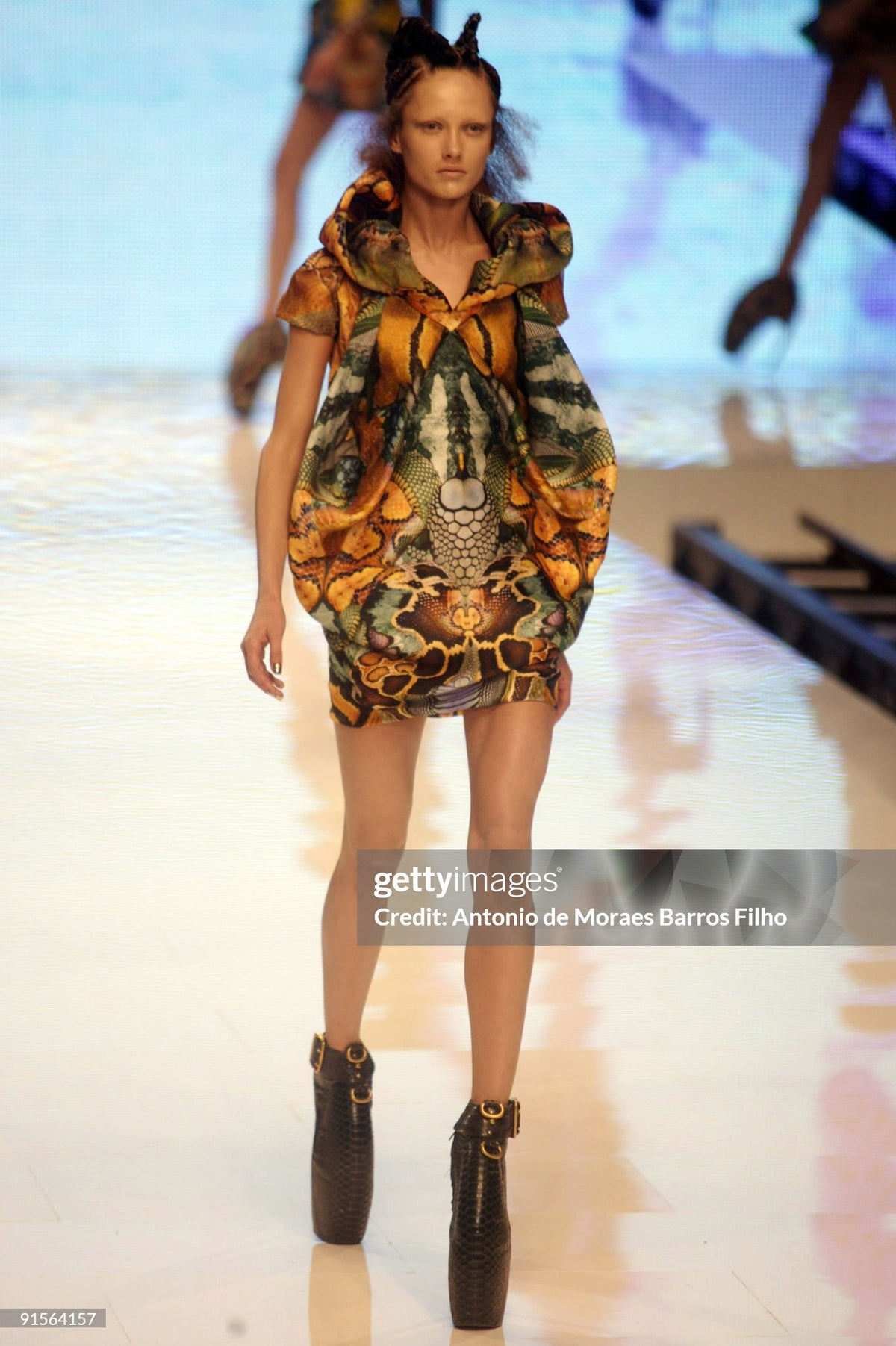2010 Alexander McQueen &#39;Plato&#39;s Atlantis&#39; Collection Colorful Print Silk Sculpted Mini Dress