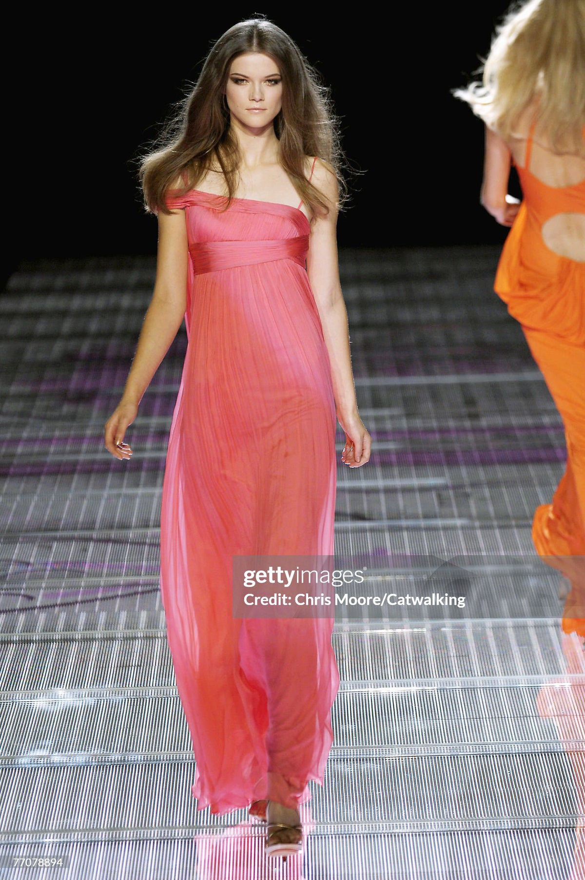 2008 Versace Runway Bubblegum Pink Pleated Silk Goddess Gown