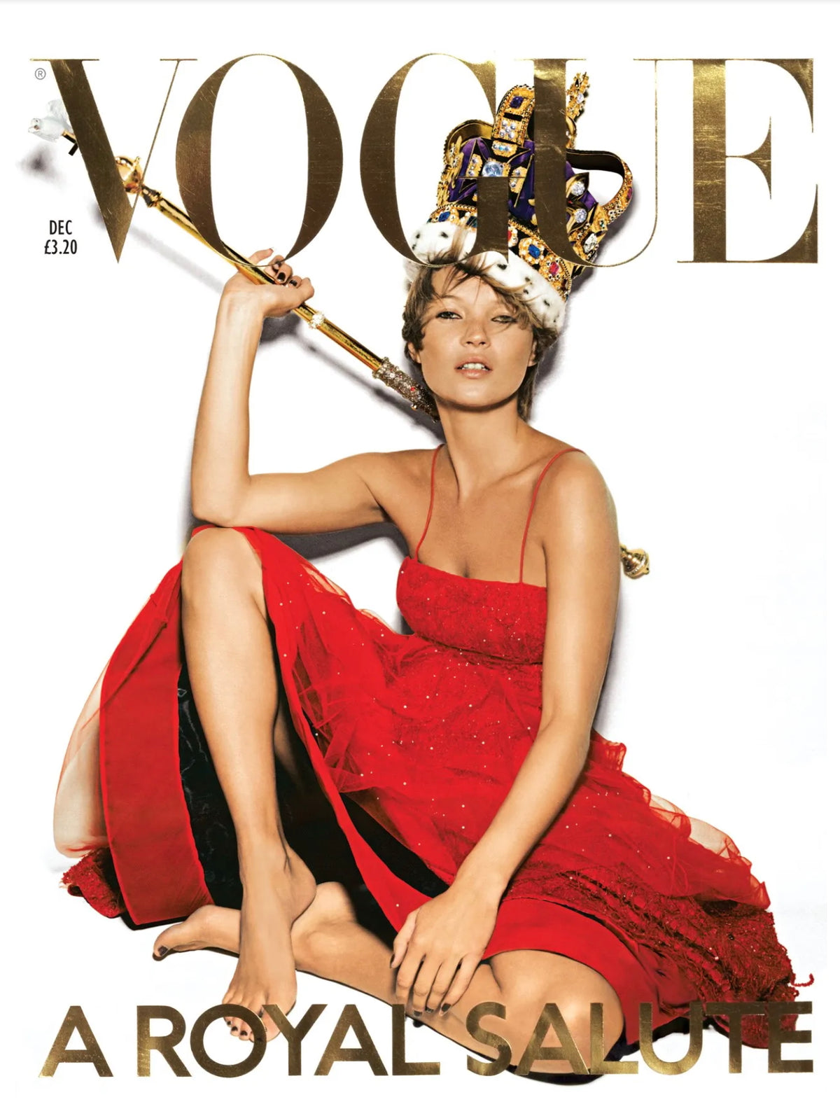 2001 Giorgio Armani 'Kate Moss for Vogue' Magazine Cover Fully-Beaded Ruby Red Silk Tulle Finale Gown
