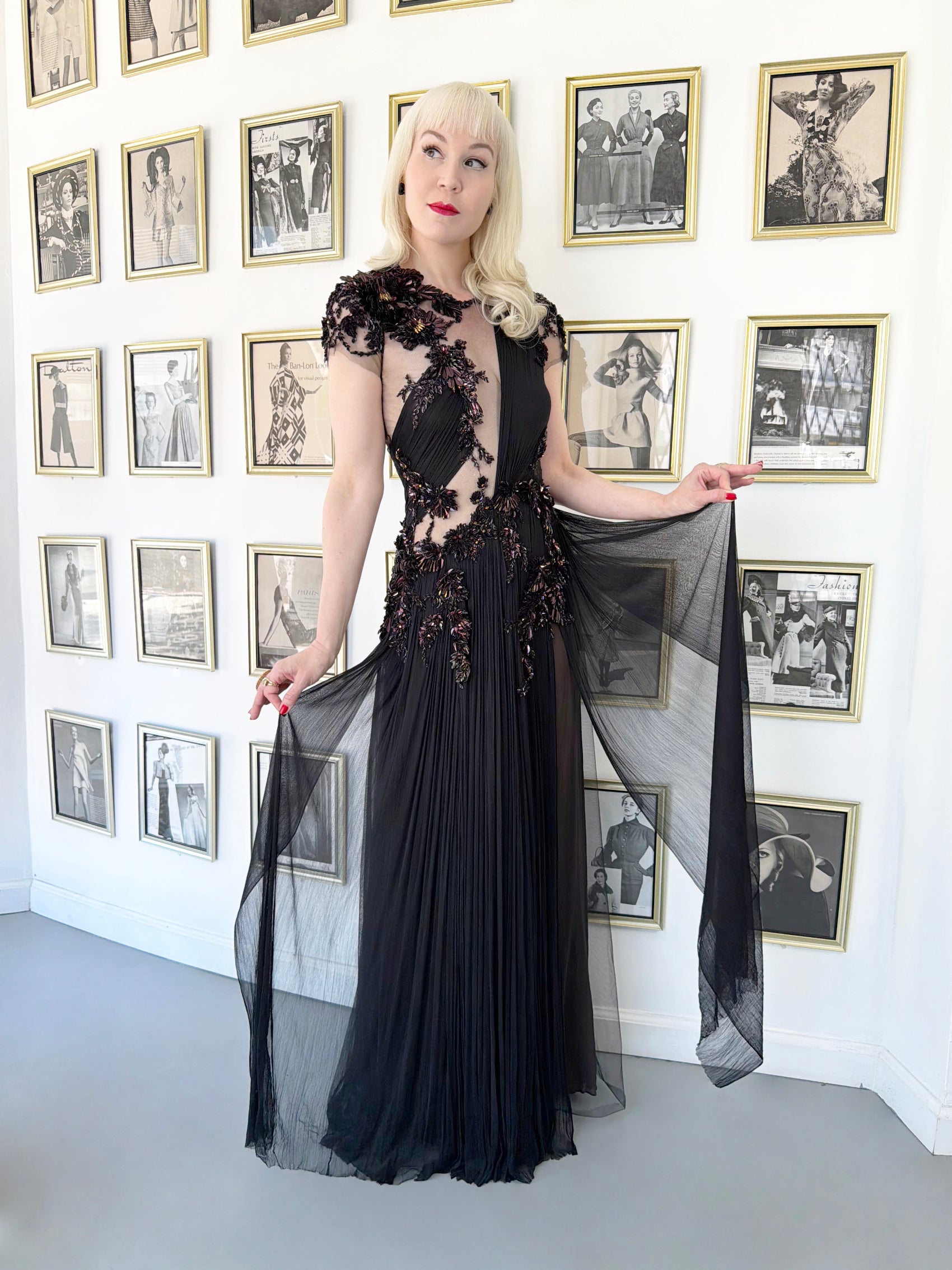 2012 Gucci Runway Editorial Heavily Embellished Sequin Sheer Black Ple