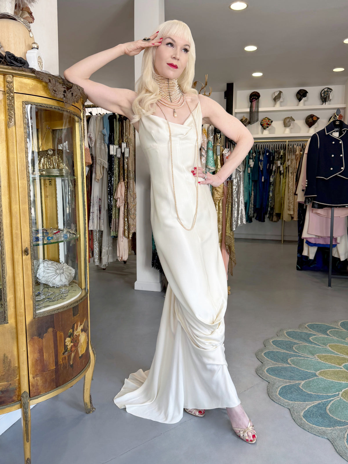 1999 John Galliano ‘Ballets Russes’ Collection Ivory Silk Ruched Bias-Cut Trained Slip Gown