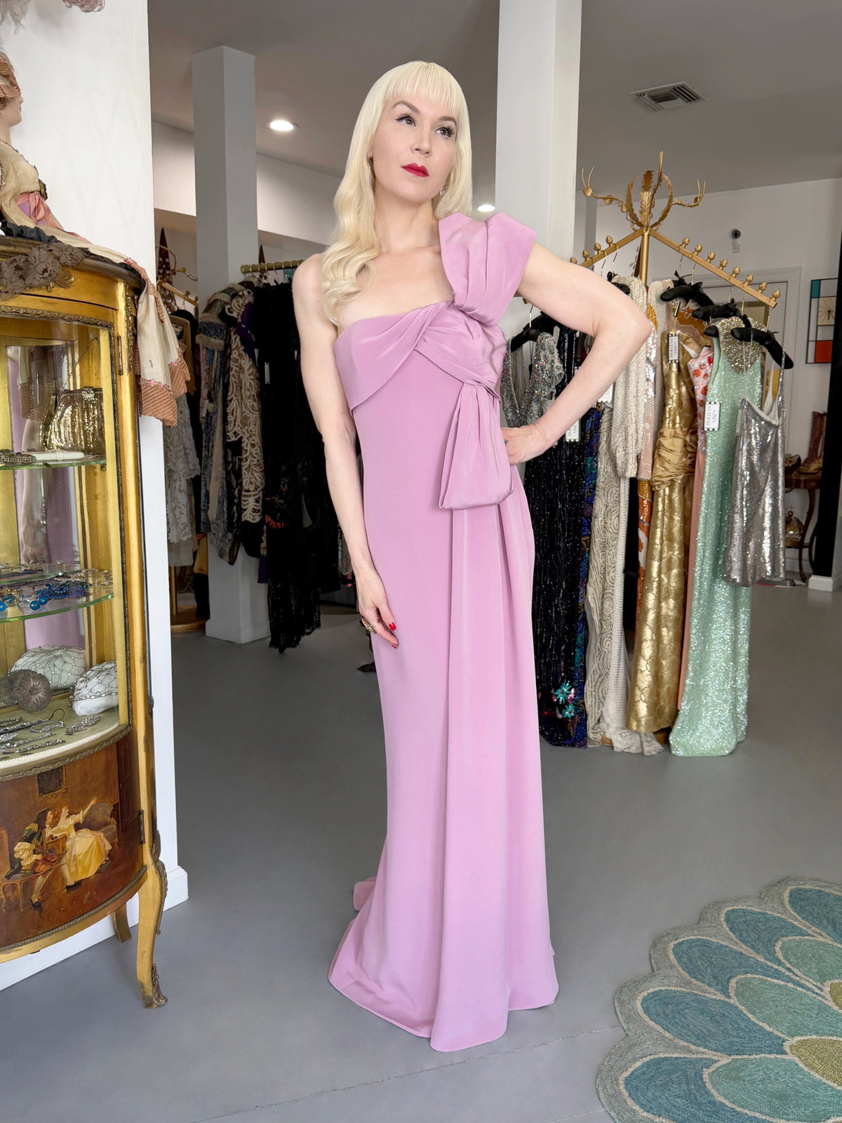 2001 Yves Saint Laurent Haute Couture Runway Lilac Silk Sculptural Asymmetric Gown