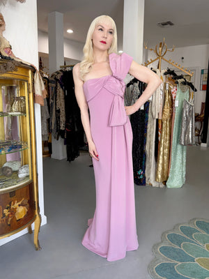 2001 Yves Saint Laurent Haute Couture Runway Lilac Silk Sculptural Asymmetric Gown