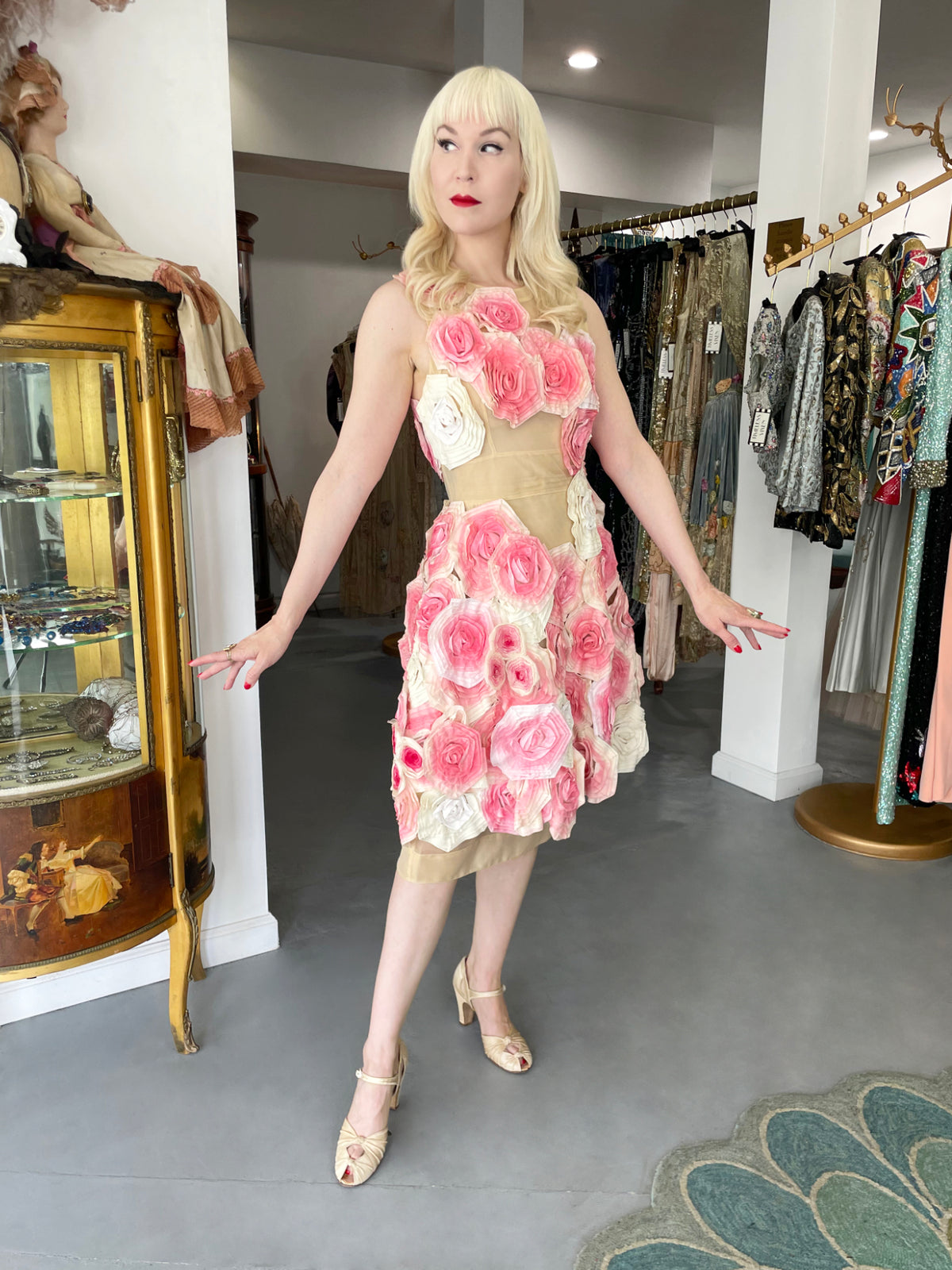 2009 Fendi by Karl Lagerfeld Museum-Held Roses Appliqué Sheer Illusion Dress