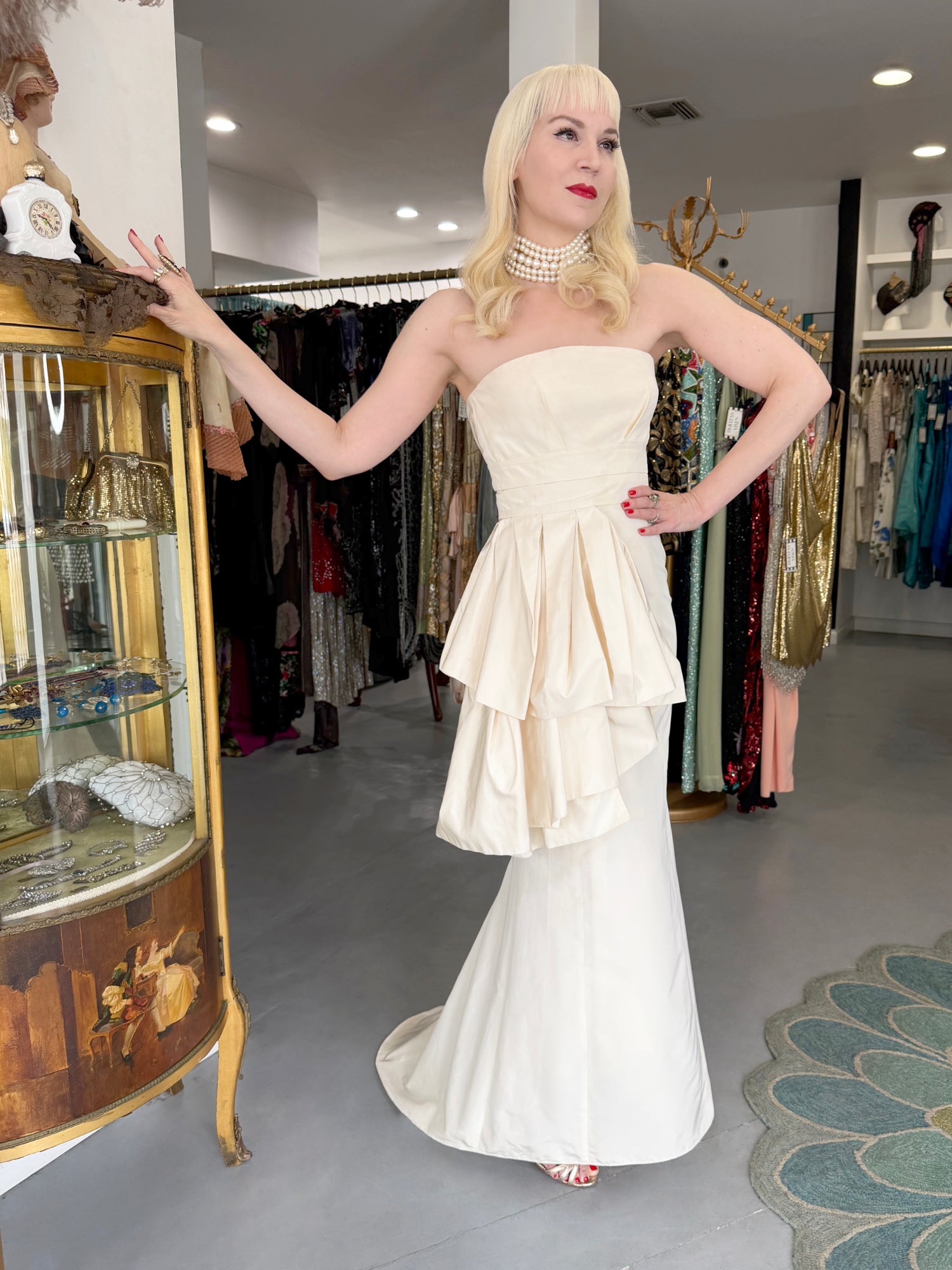 christian dior white dress 2008 Christian Dior by Galliano Ivory Strapless Bustier Peplum Gown
