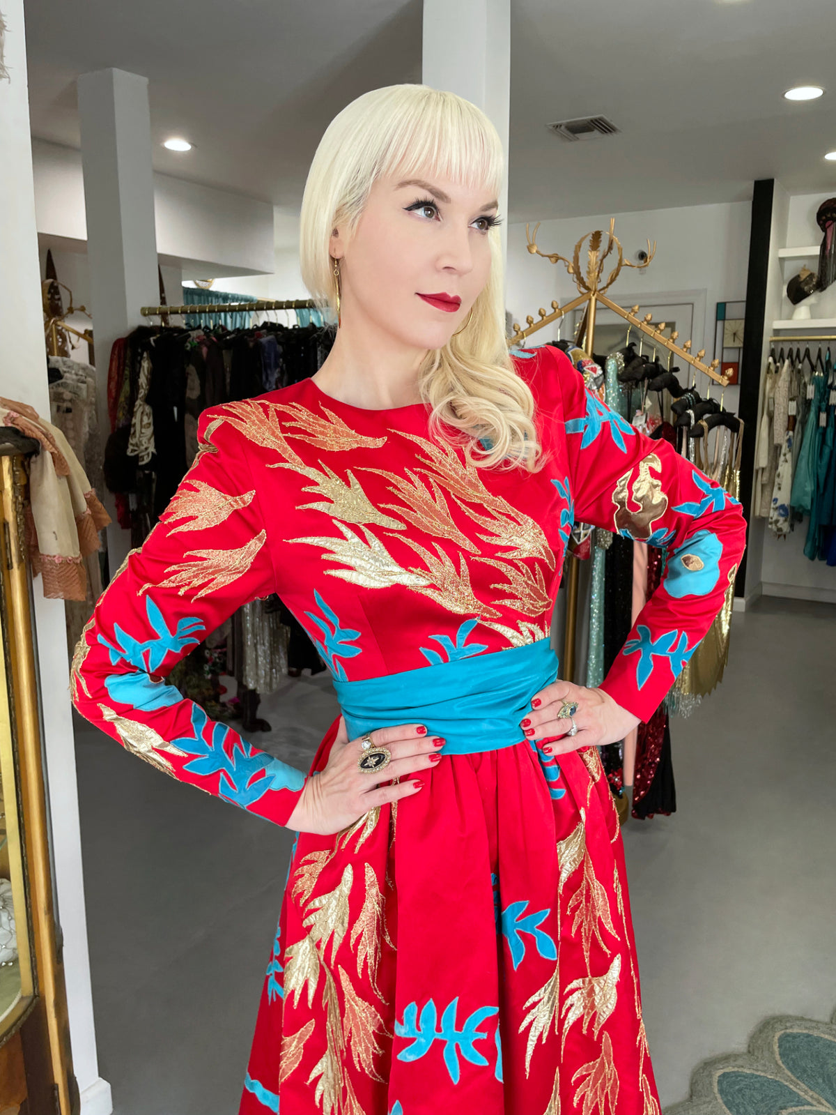 1986 Givenchy Haute Couture Metallic Appliquéd Satin Sash-Waist Gown