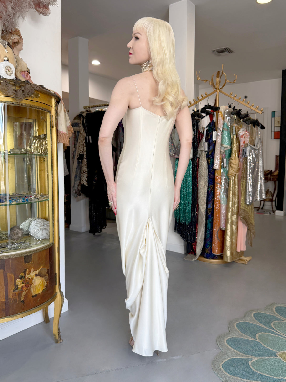 1999 John Galliano ‘Ballets Russes’ Collection Ivory Silk Ruched Bias-Cut Trained Slip Gown