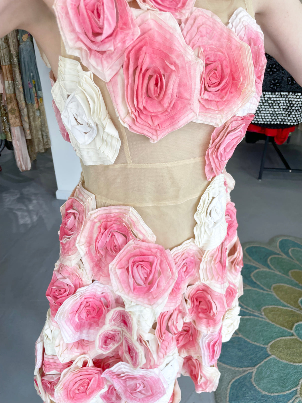 2009 Fendi by Karl Lagerfeld Museum-Held Roses Appliqué Sheer Illusion Dress