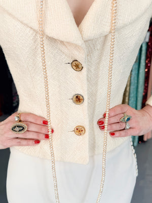 1998 John Galliano 'Haut Bohème' Collection Ivory Fitted Textural Jacket & Bias-Cut Maxi Skirt Set