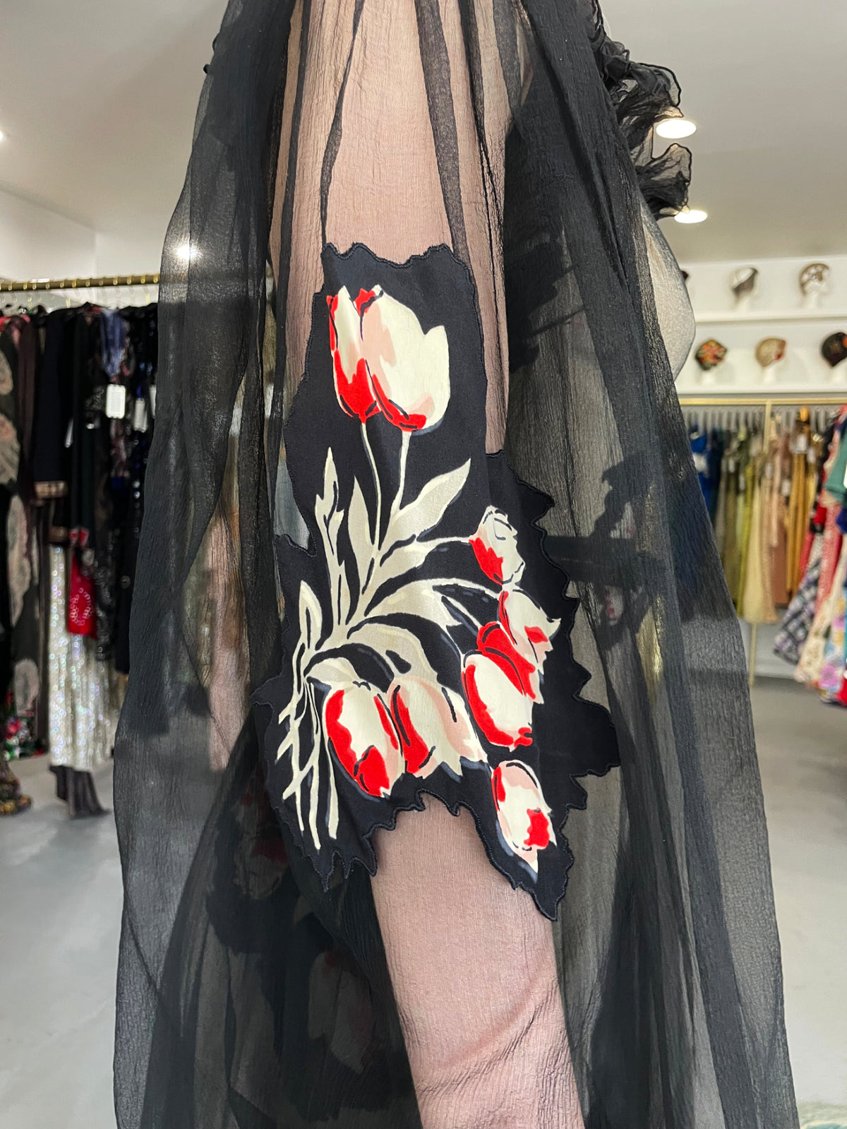 1936 Ginger Rodgers for Lettie Lee ‘Old Hollywood’ Floral Silk Appliqué Billow Sleeve Dress