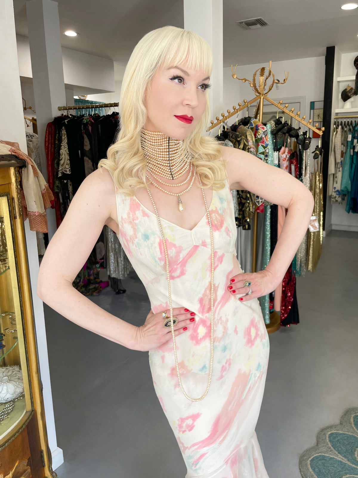 2008 John Galliano &#39;Grey Gardens&#39; Collection Floral Silk High Low Bias-Cut Gown