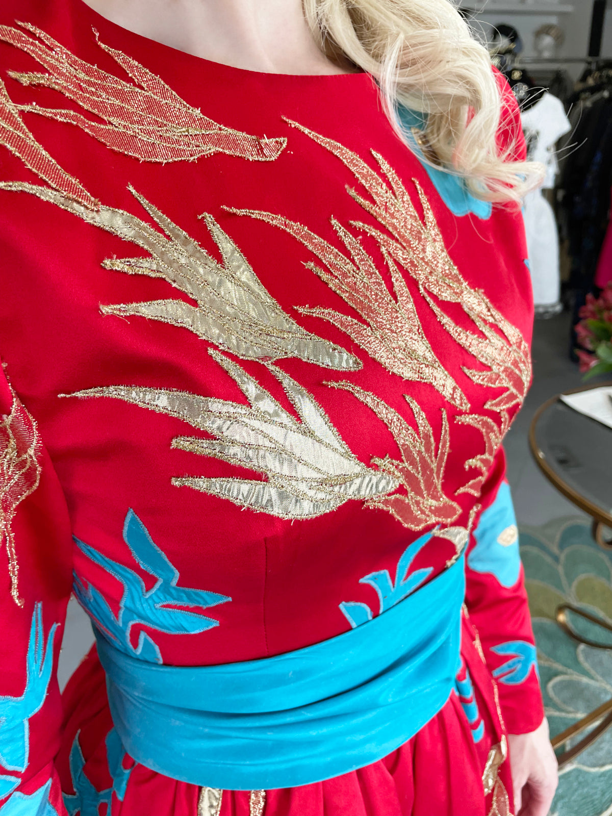 1986 Givenchy Haute Couture Metallic Appliquéd Satin Sash-Waist Gown