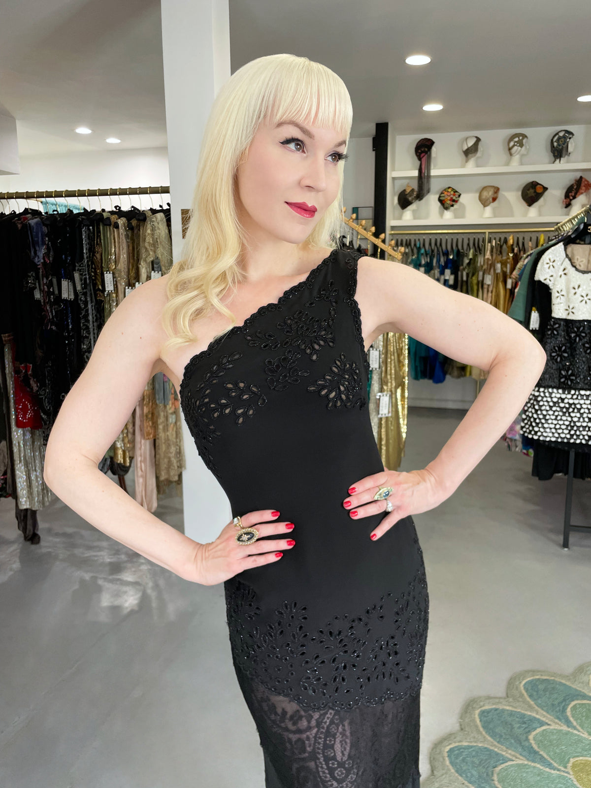 1998 Valentino Runway Black Beaded Cut-Out Silk &amp; Sheer Lace Bias-Cut Gown