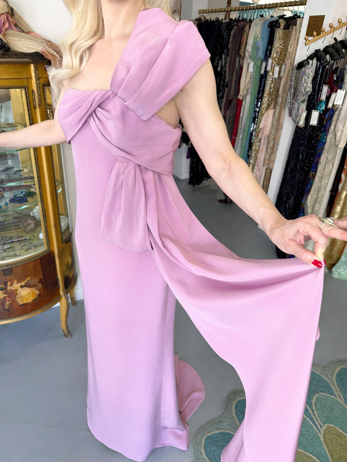 2001 Yves Saint Laurent Haute Couture Runway Lilac Silk Sculptural Asymmetric Gown