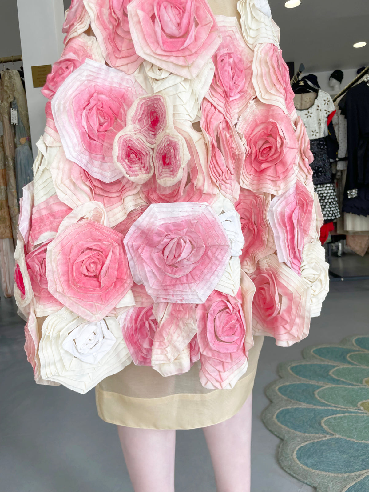 2009 Fendi by Karl Lagerfeld Museum-Held Roses Appliqué Sheer Illusion Dress