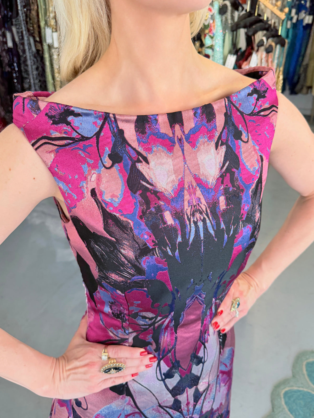 2010 Alexander McQueen Orchid Print Silk Jacquard &amp; Tulle Asymmetric Bustle Gown