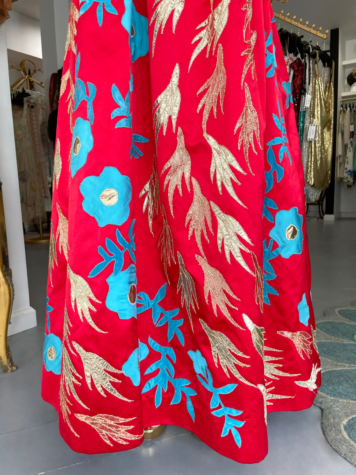 1986 Givenchy Haute Couture Metallic Appliquéd Satin Sash-Waist Gown