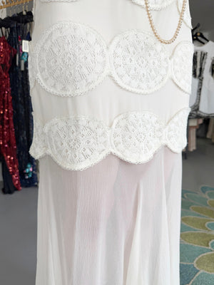 2005 Christian Dior by John Galliano Ivory Knit Appliqué Sheer Silk Fitted Slip Dress