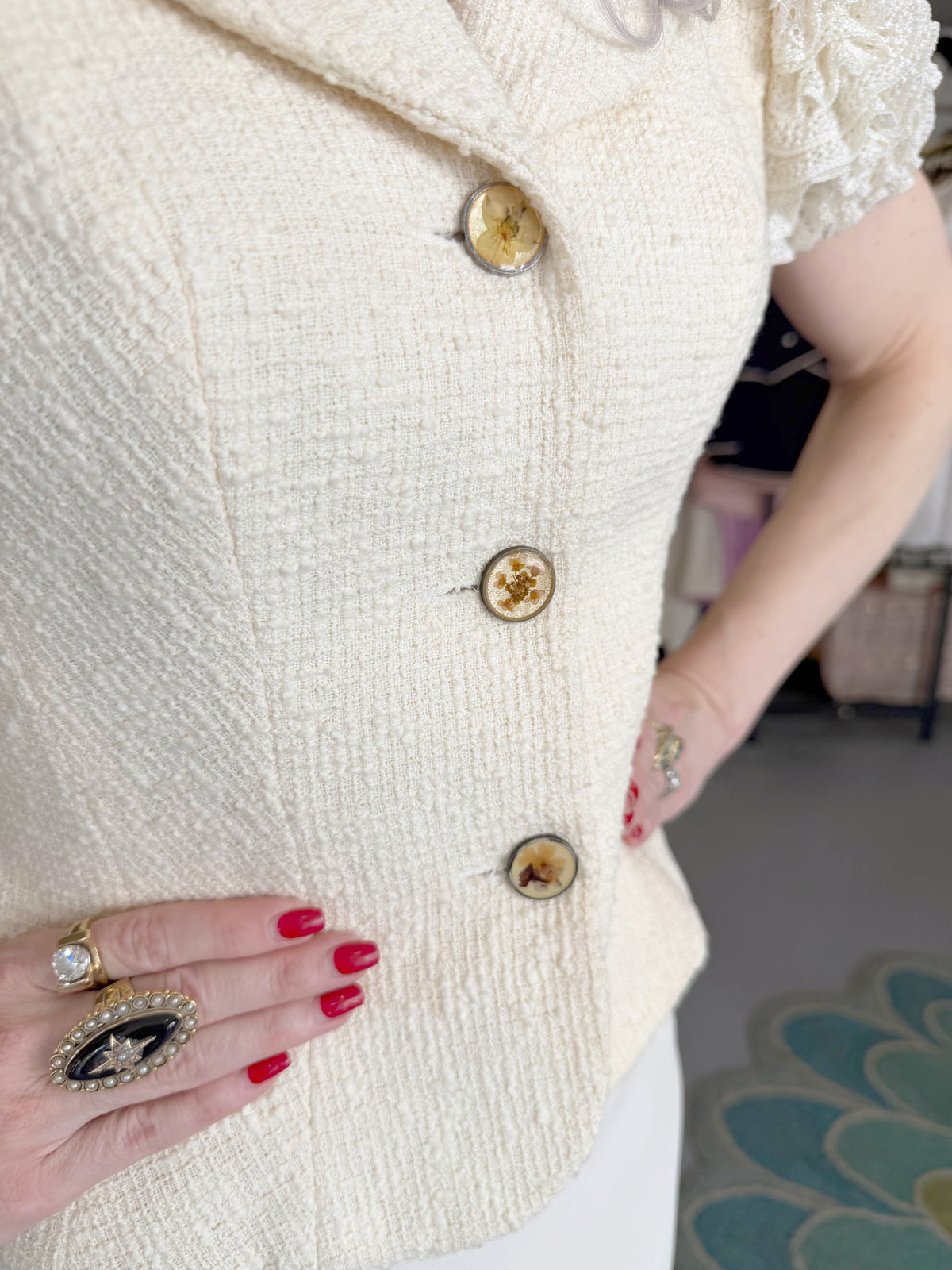 1998 John Galliano ‘Haute Bohème’ Collection Ivory Knit Ruffle Sleeve Jacket &amp; Bias-Cut Skirt Set w/Tags