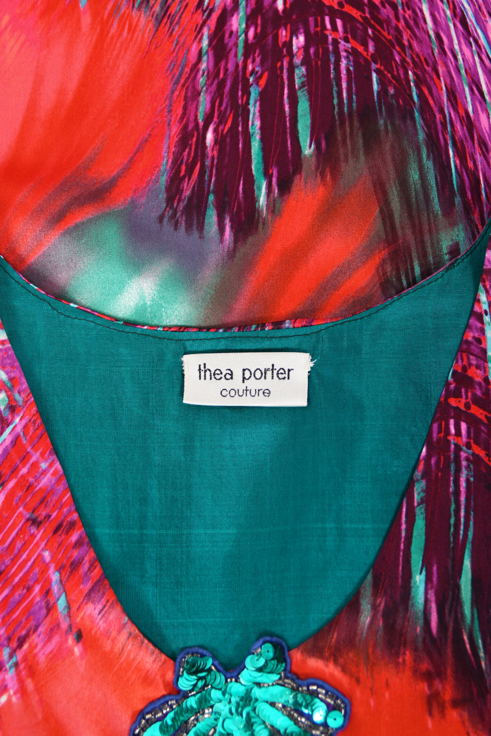 1970 Thea Porter Couture Colorful Patchwork Sheer Silk Bohemian Abaya Caftan