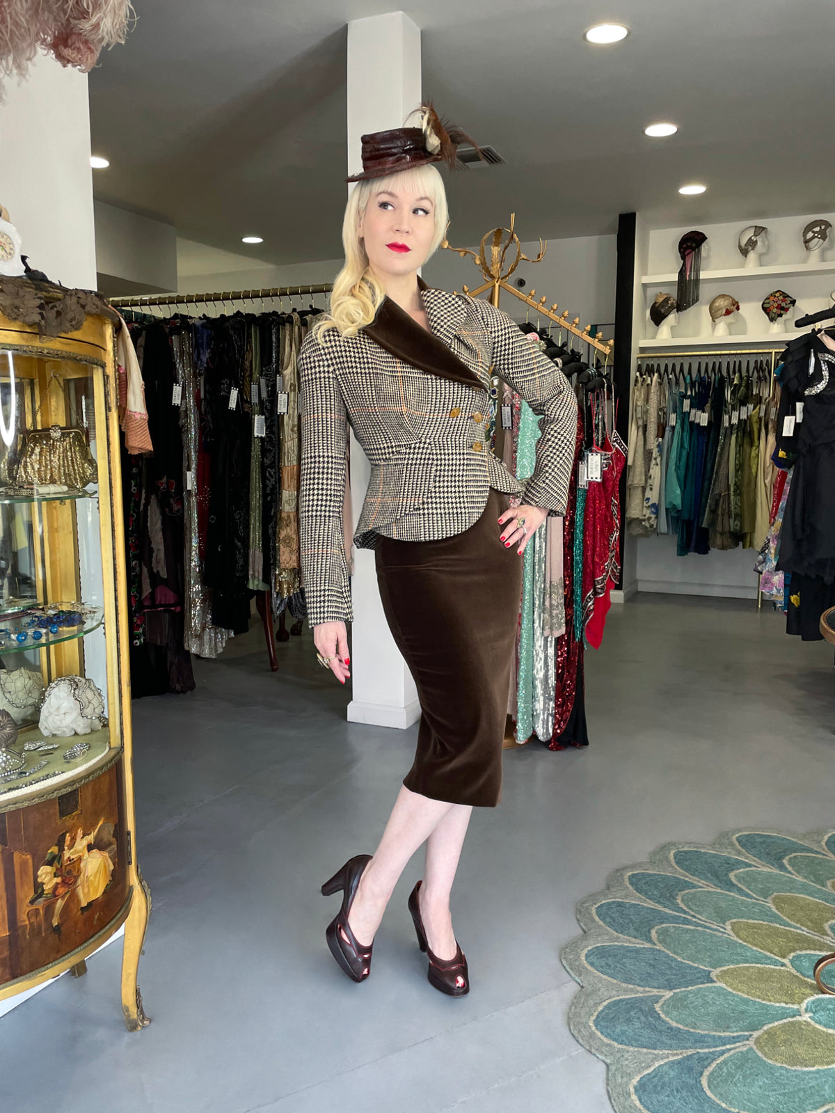 1996 Vivienne Westwood &#39;Storm in a Teacup&#39; Tweed Velvet Asymmetric Jacket Suit