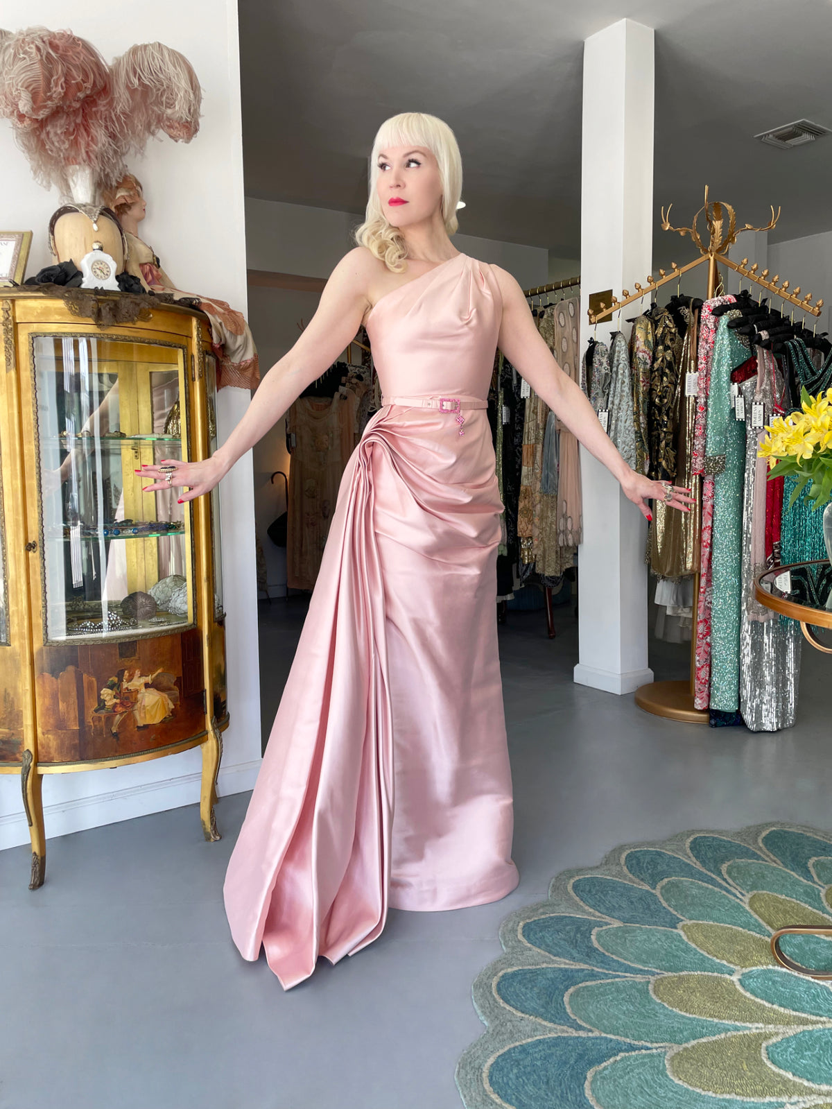 2007 Christian Dior by John Galliano Blush Pink Silk Asymmetric Sculptural Gown