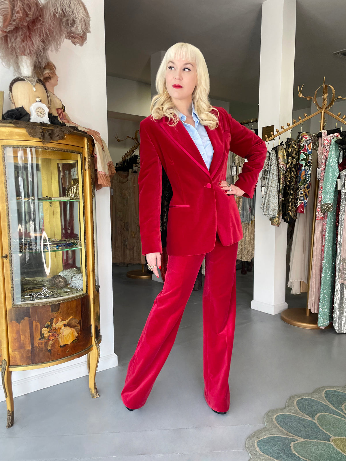 1996 Tom Ford for Gucci Red Velvet &#39;Gwenyth Paltrow&#39; Tailored Jacket Pantsuit
