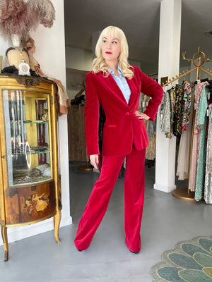 1996 Tom Ford for Gucci Red Velvet 'Gwenyth Paltrow' Tailored Jacket Pantsuit