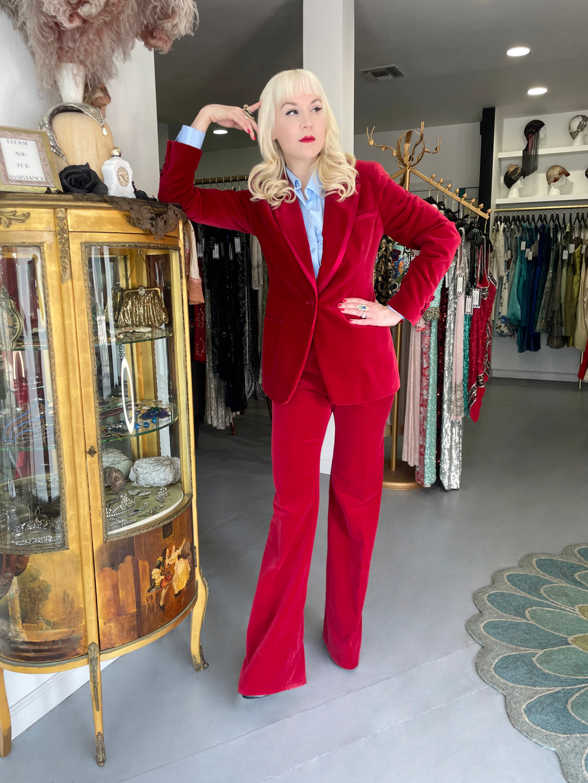 1996 Tom Ford for Gucci Red Velvet &#39;Gwenyth Paltrow&#39; Tailored Jacket Pantsuit
