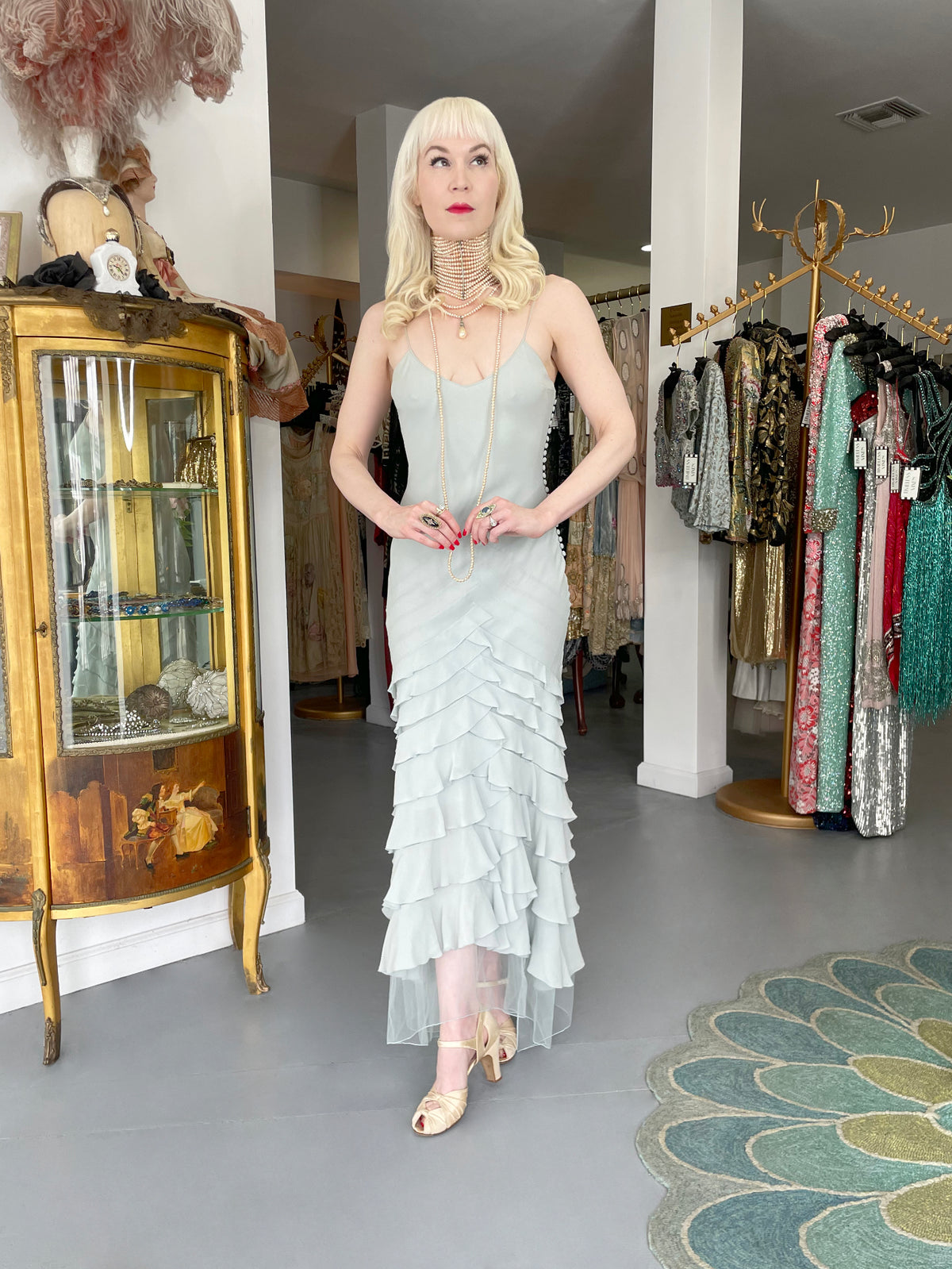 2004 Christian Dior by John Galliano Ethereal Ice Blue Silk &amp; Tulle Tiered Bias-Cut Gown