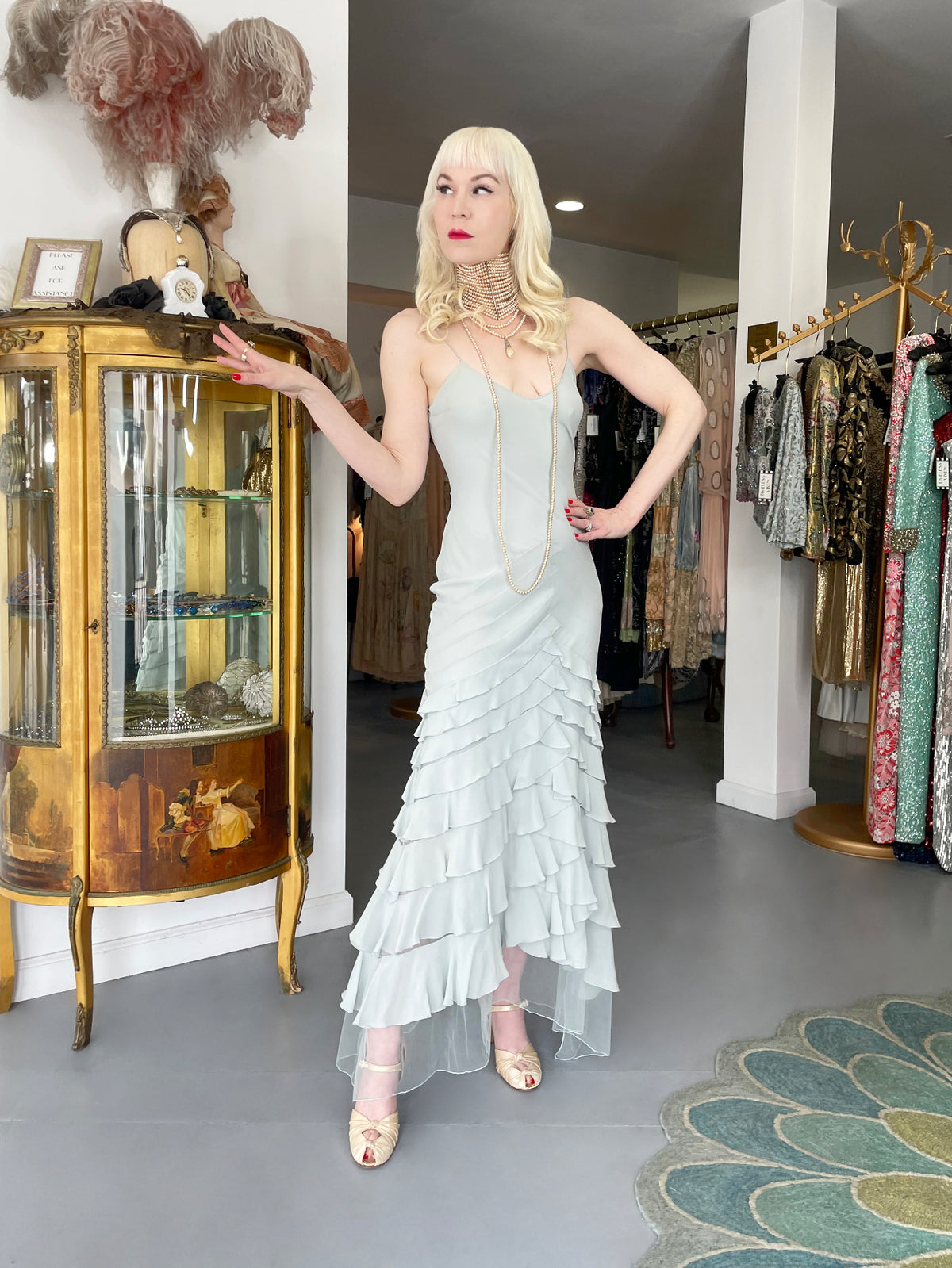 2004 Christian Dior by John Galliano Ethereal Ice Blue Silk &amp; Tulle Tiered Bias-Cut Gown