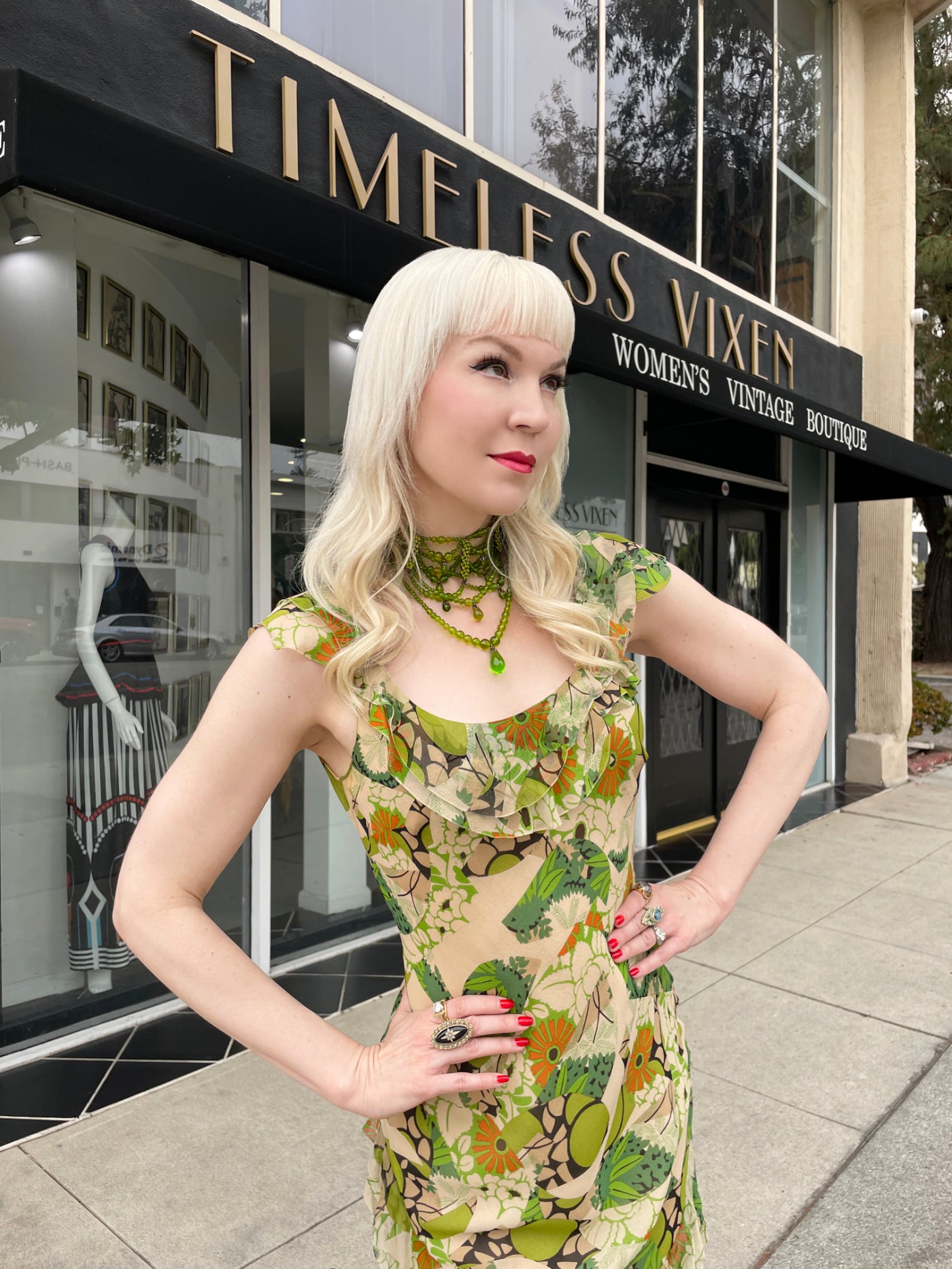 Vintage 2005 John Galliano Green & Beige Floral Print Silk Tiered Ruffle Bias-Cut Dress - Timeless Vixen Vintage 2005 John Galliano Green & Beige Floral Print Silk Tiered Ruffle Bias-Cut Dress - Timeless Vixen