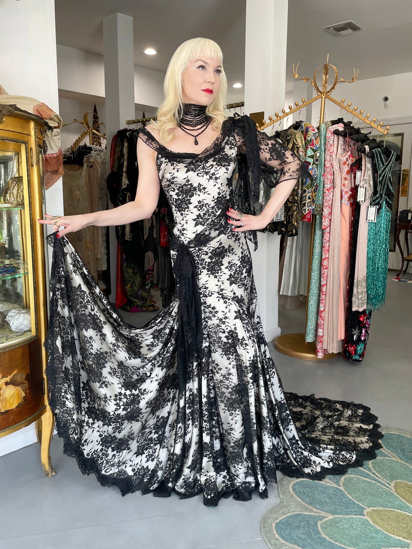 2005 Christian Dior by Galliano Black Lace & Ivory Silk Bias-Cut Gown - Timeless Vixen 2005 Christian Dior by Galliano Black Lace & Ivory Silk Bias-Cut Gown - Timeless Vixen