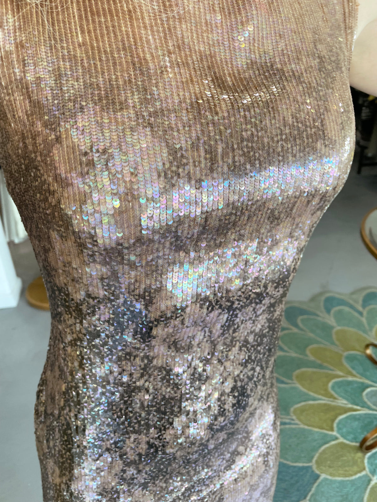 1997 Oscar de la Renta Runway Fully Sequin Floral Motif High-Slit Gown