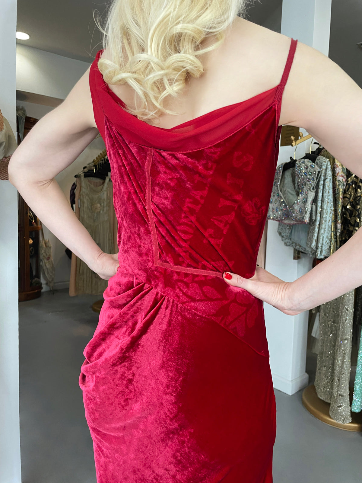 2006 Christian Dior by Galliano Ruby Red Velvet Asymmetric Draped Bias-Cut Gown