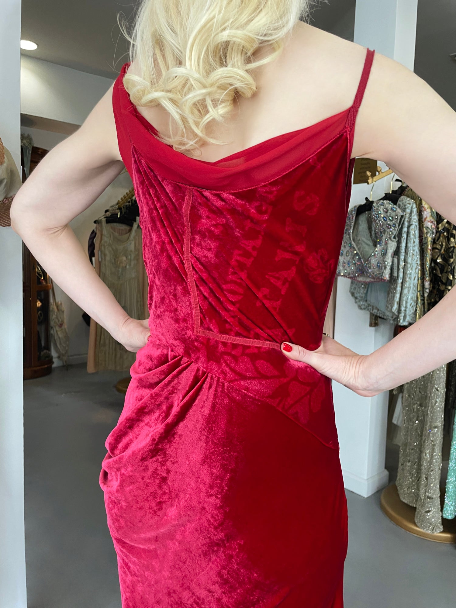 Vintage 2006 Christian Dior by Galliano Ruby Red Velvet Asymmetric Draped Bias-Cut Gown - Timeless Vixen Vintage 2006 Christian Dior by Galliano Ruby Red Velvet Asymmetric Draped Bias-Cut Gown - Timeless Vixen
