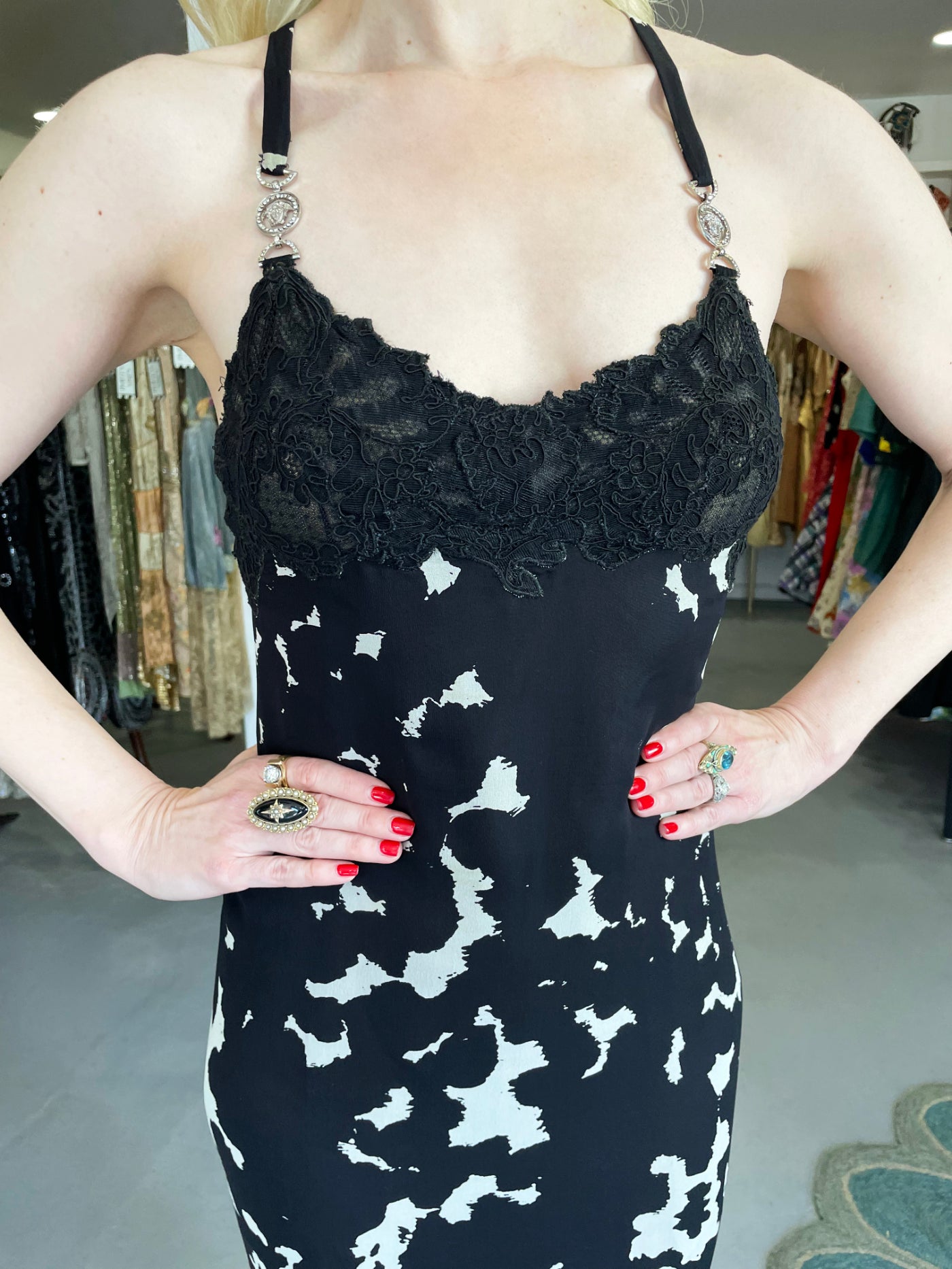 Vintage 1996 Gianni Versace Couture Documented Black White Silk Lace-Bust Lingerie Gown - Timeless Vixen Vintage 1996 Gianni Versace Couture Documented Black White Silk Lace-Bust Lingerie Gown - Timeless Vixen