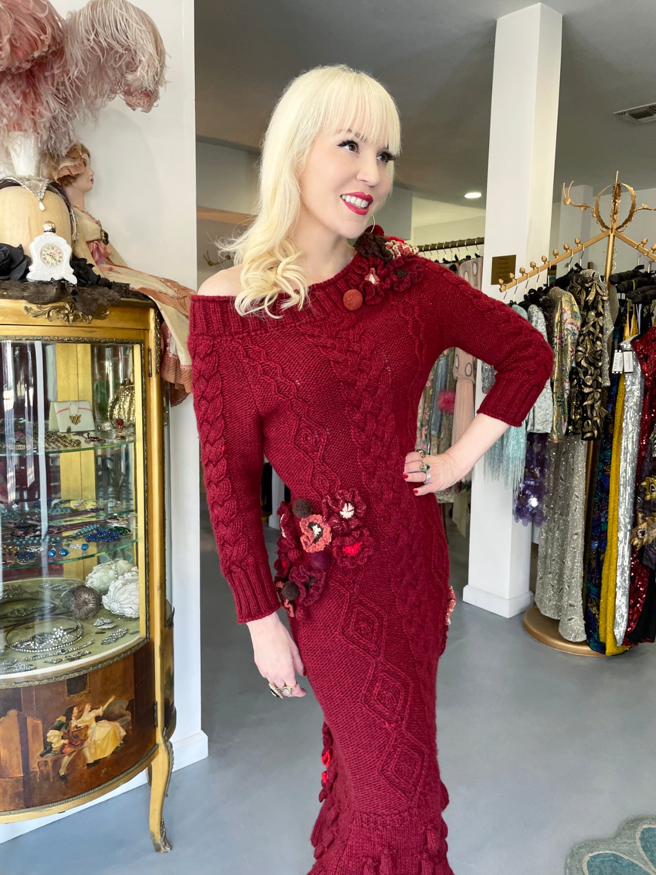 2005 Alexander McQueen Runway Burgundy Wool Knit Hourglass Sweater Dre - Timeless Vixen 2005 Alexander McQueen Runway Burgundy Wool Knit Hourglass Sweater Dre - Timeless Vixen