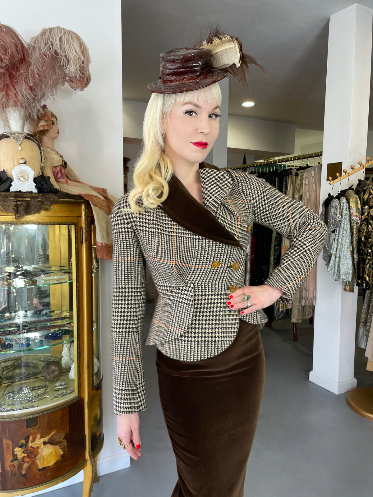 1996 Vivienne Westwood &#39;Storm in a Teacup&#39; Tweed Velvet Asymmetric Jacket Suit