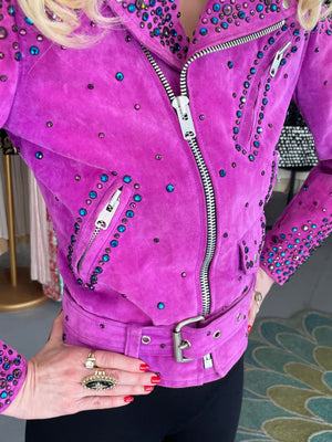 1990 Bob Mackie for Cher Signed Studded Fuchsia Suede Motorcycle Jacket & Boots