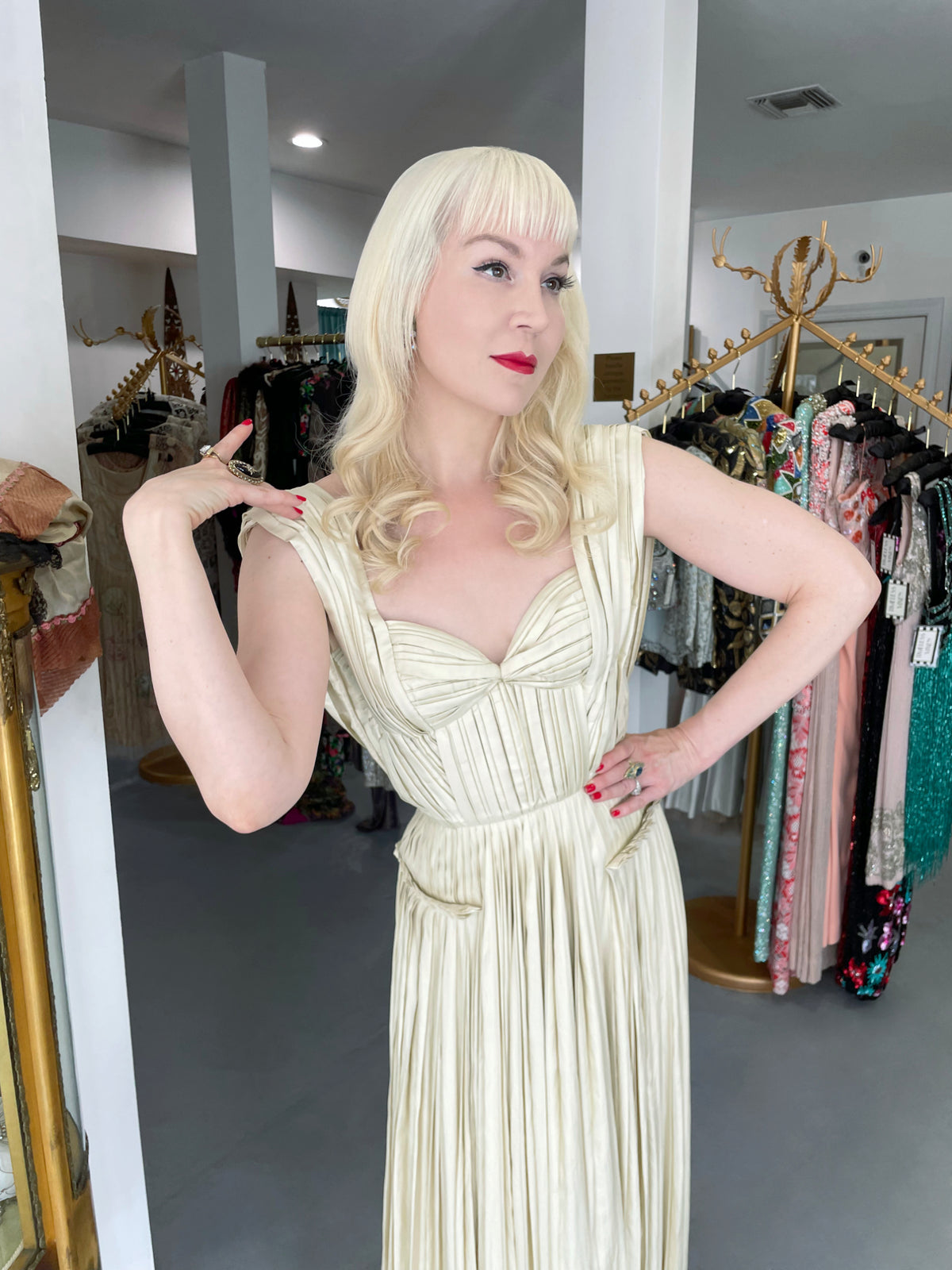 2009 Bottega Veneta Heavily Pleated Ivory Silk Bustier Runway Gown w/ Tags