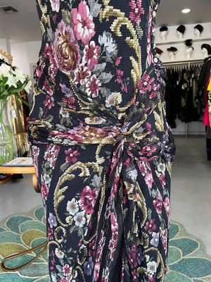 2004 John Galliano Needlepoint Floral Print Silk Bias-Cut Gown w/ Matching Scarf